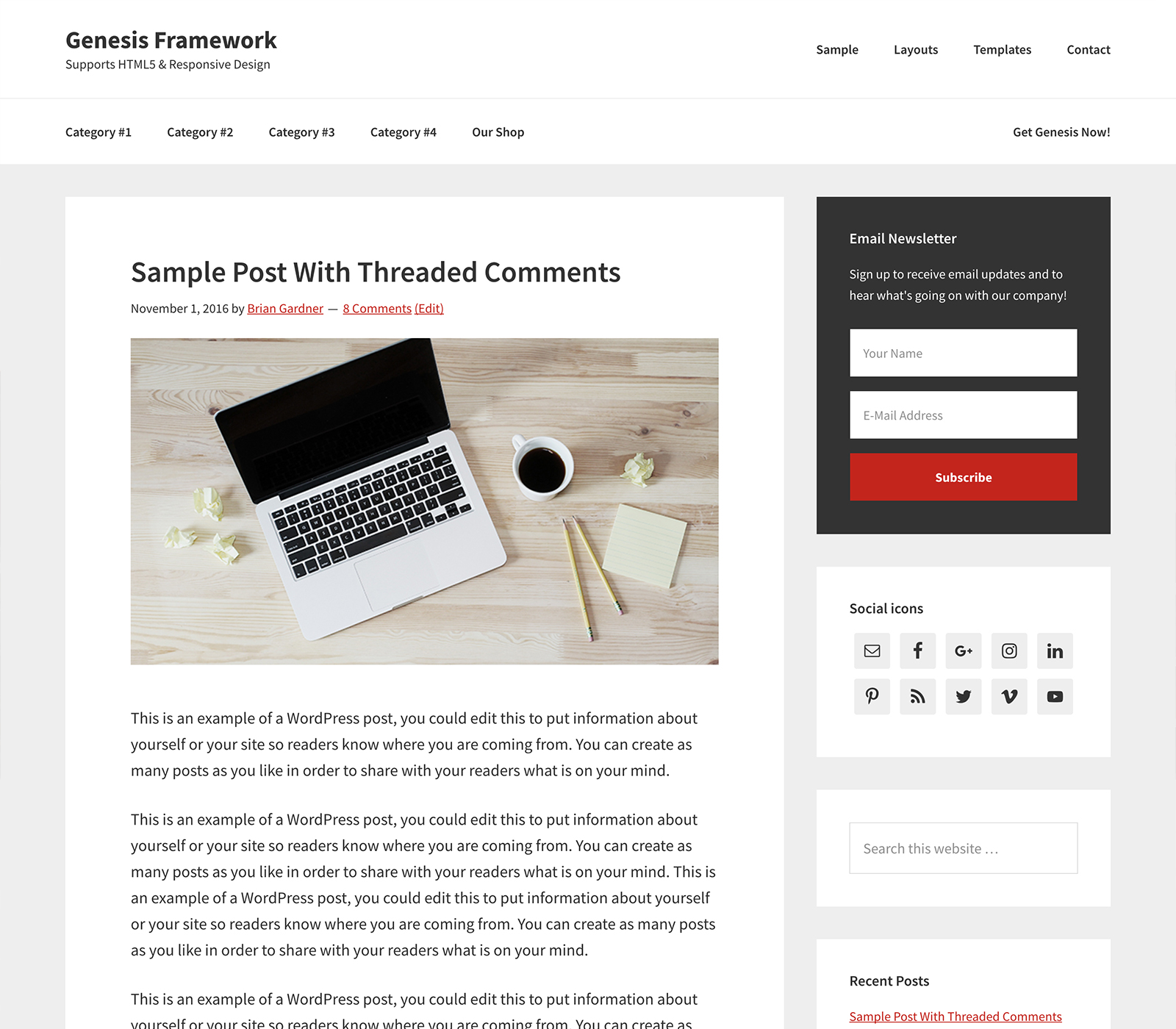 Diseño web minimalista con Genesis y su tema de ejemplo