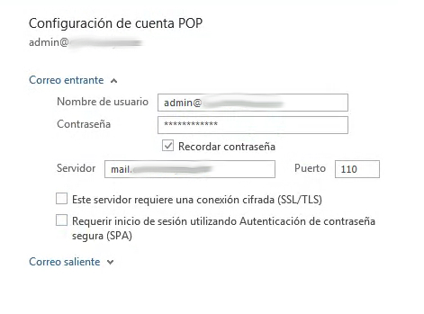 Configuración sin cifrar